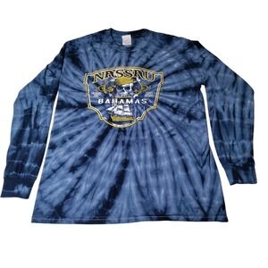 The Bahamas Nassau Pirate Tie Dye T Shirt Sz M Long Sleeve Colortone Blue